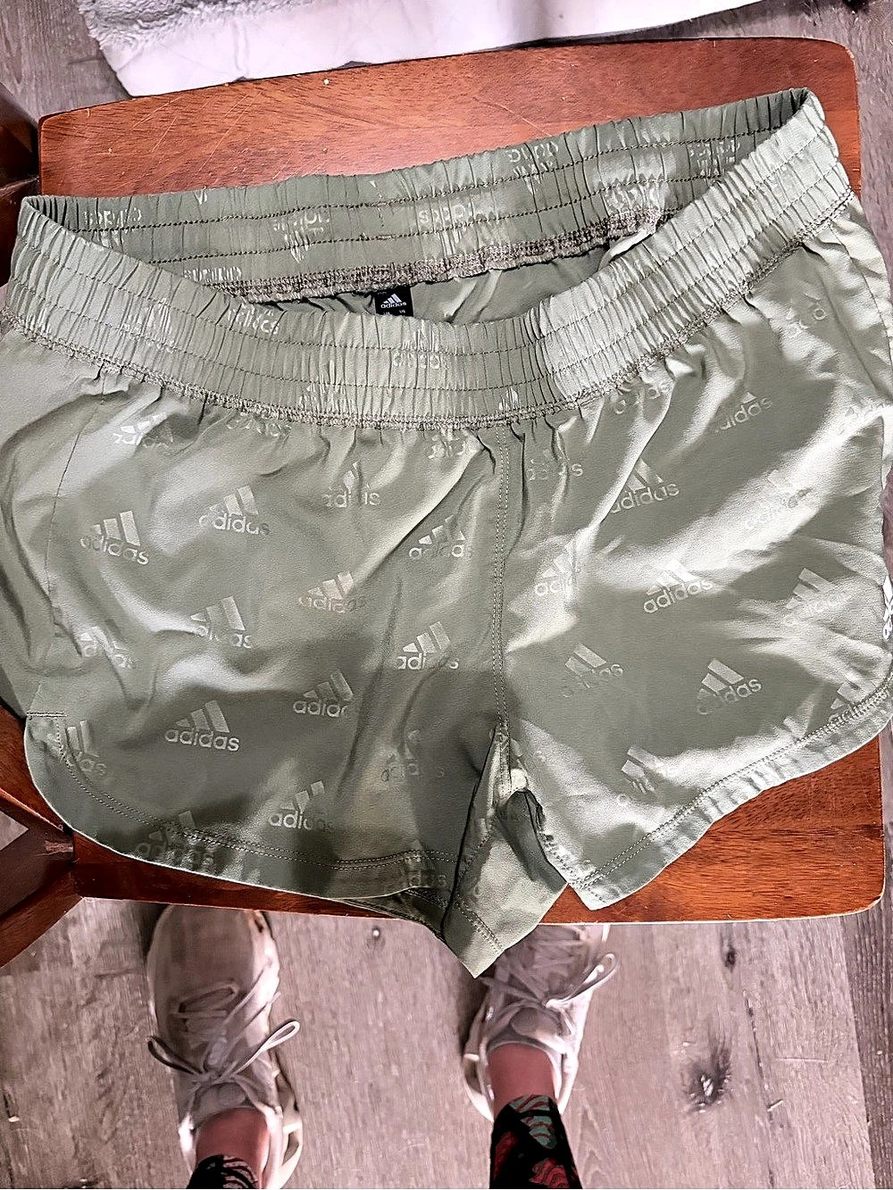adidas Own the Run 3-Stripes Allover Print Shorts Green Medium
